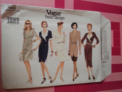 Vintage Vogue 1623 Basic Design Jacket Dress Skirt Pattern 14 16 18 UNCUT