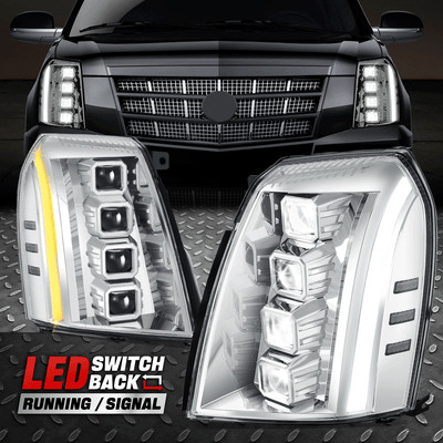 [Switchback LED DRL] For 07-14 Escalade ESV EXT Quad Projector Headlights Chrome