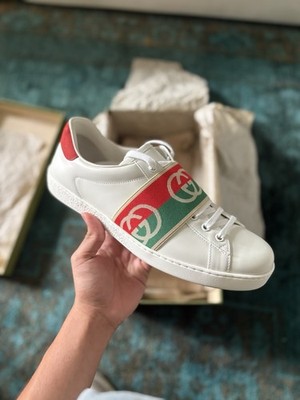 Gucci Ace Elastic Web Interlocking G White Red Green Size 9 Never Worn