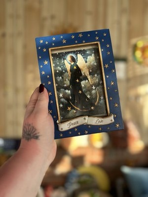 Vintage Stephen Mackey Angel Card In Vintage Celestial Picture Frame