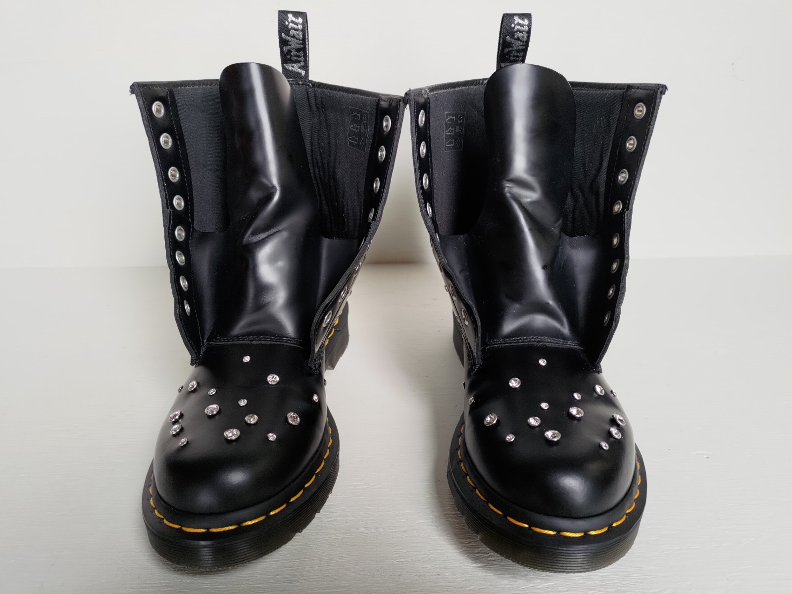 #1 DOC DR. MARTENS SWAROVSKI CRYSTALS SMOOTH BLACK LEATHER BOOTS SIZE 7UK image 5