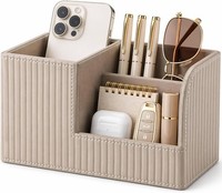Stifte Organizer PU Leder Schreibtisch Mit 3 Taschen Beige FüR BüRo Zuhause