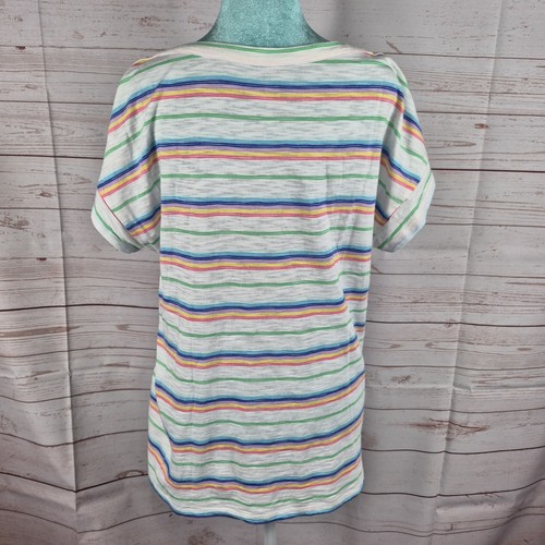 Talbots Womens Sz L Top Rainbow Striped Short Sleeve Shirt Multicolor Summer - Picture 4 of 9