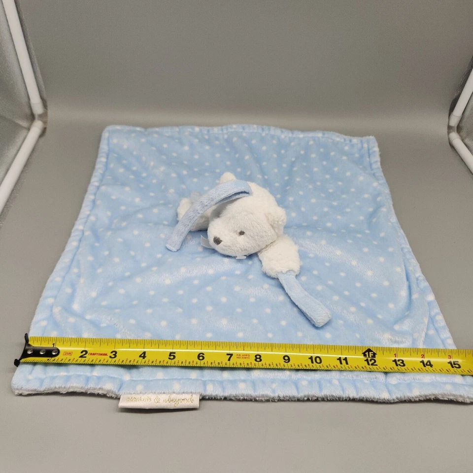 Mantas y Beyond Bear Lovey Manta de Seguridad Azul Blanco Puntos Chupete Soporte Foto 3 de 4