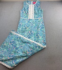 Lilly Pulitzer Dress Womens 2 Green Blue Floral Crochet Maxi Sheath Sleeveless