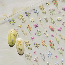 JMEOWIO 3D Embossed Flower Nail Art Stickers Decals Multi-coloured
