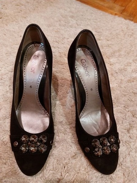 Women Gabor Heels Black Suede 39.5 #9P3D