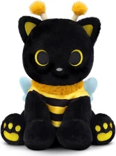 Cat Bee Plush, 8inch Kawaii Black Cat Plush with Honeybee Outfit Costume, Cute P