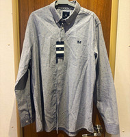 Crew Clothing Company Men's Slim Fit Cotton Oxford Geometric Shirt Blue L