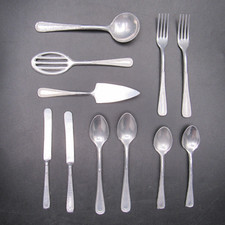 Vintage German Aluminum Toy Utensils Flatware Set Dot Motif Lot of 11 3 Inch