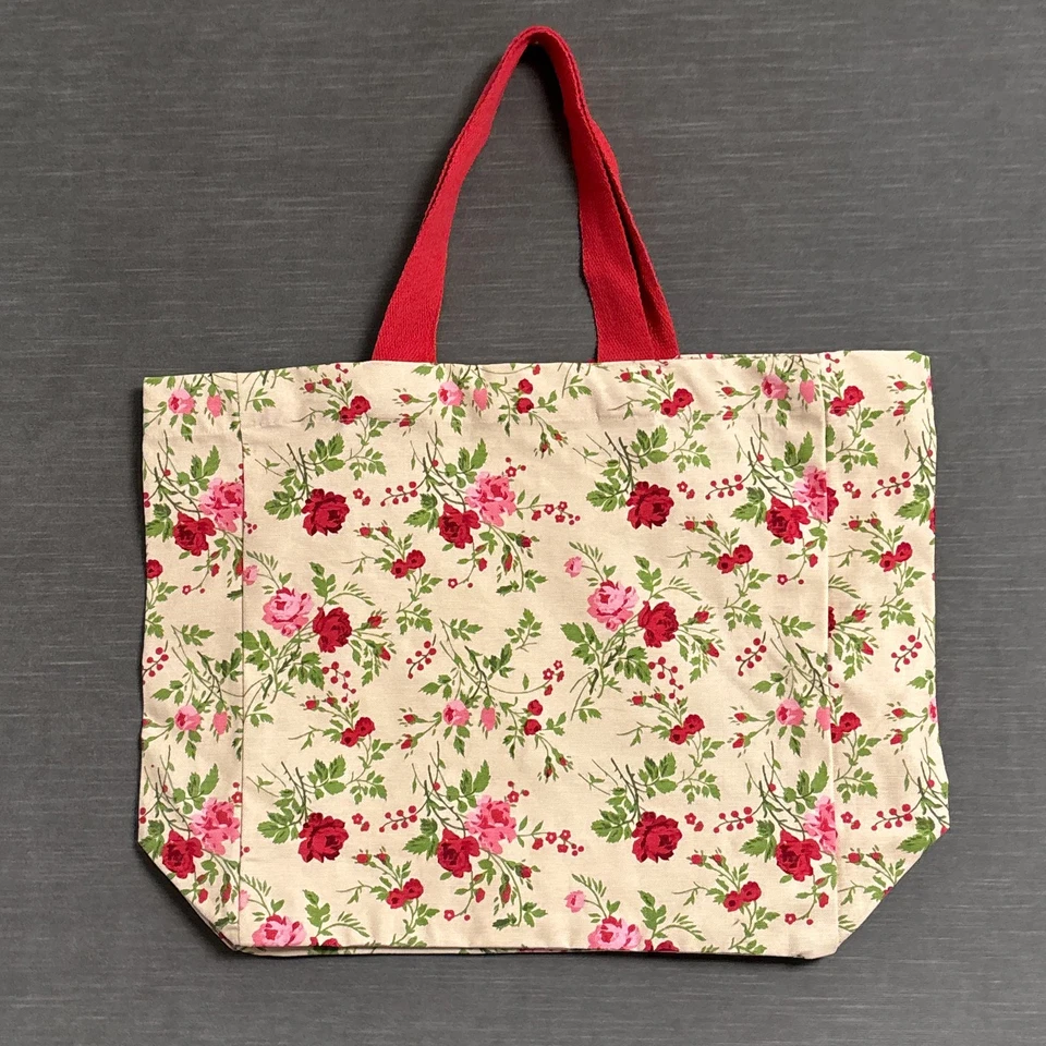 Laura Ashley Tote Bag Red Pink Floral Canvas Reusable Shopping Travel Grocery - Image 3 of 4