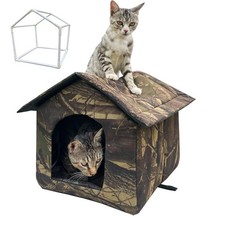 Outdoor/Indoor Faux Woodland Frame Thermal Cat House, Waterproof, Insulated, ...