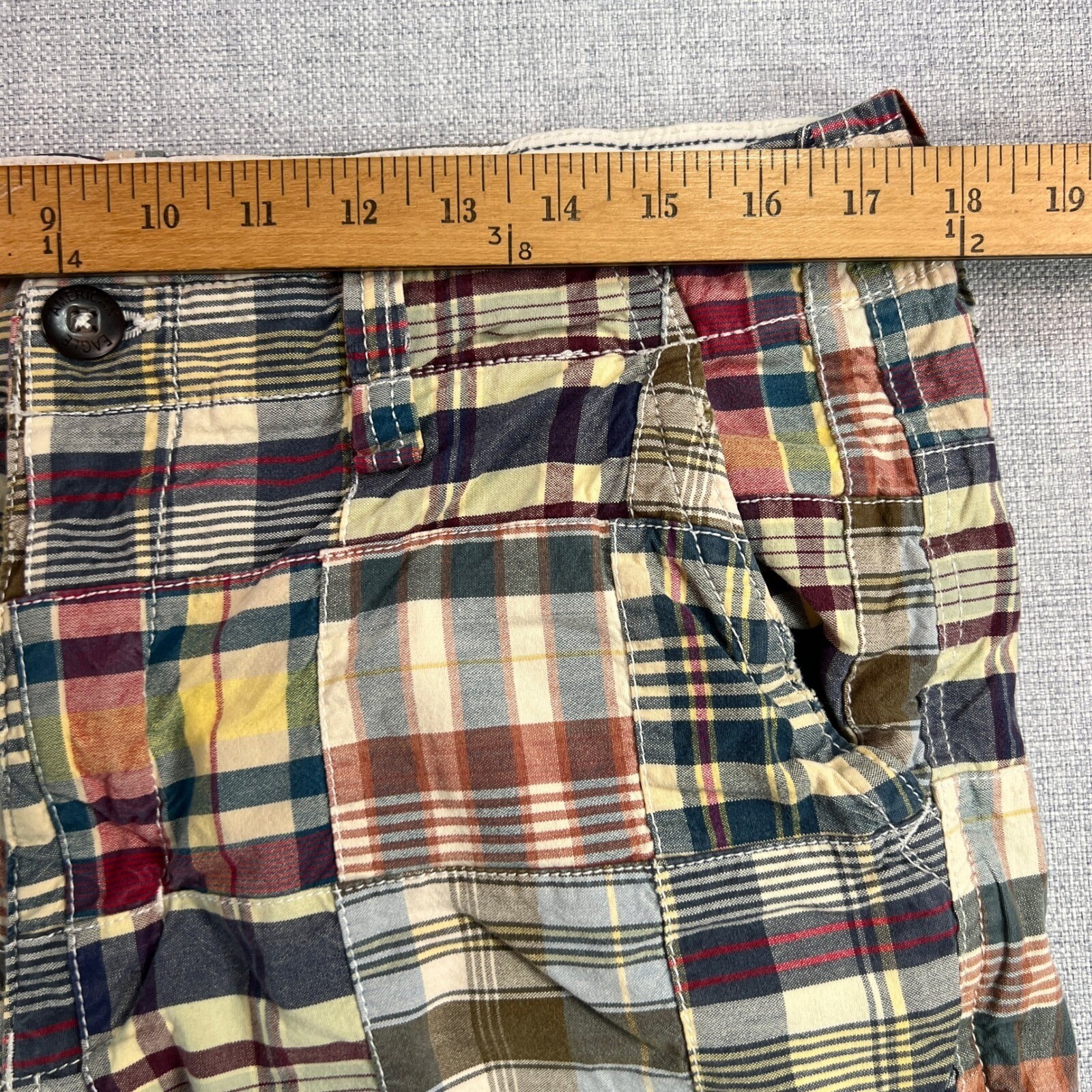American Eagle Indian Madras Patchwork Plaid Shor… - image 3