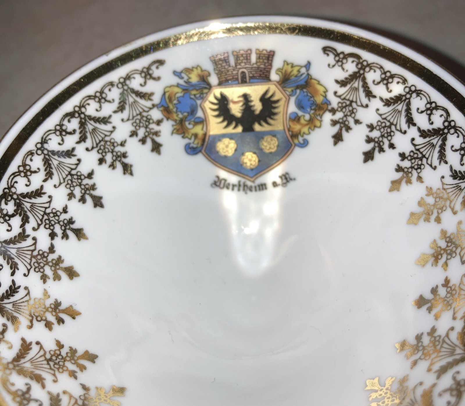 vintageFMR  Berthaim Crest Germany demitasse tea cup saucer, plate gold detail