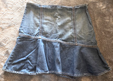 Womens Sz 10 Calvin Klein Denim Fit and Flare Paneled Skirt Ruffle Mini 90's Y2K
