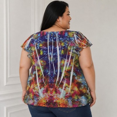 Cato Woman Plus Size 26 Tie-Dye Patterned Cap Sleeve Top
