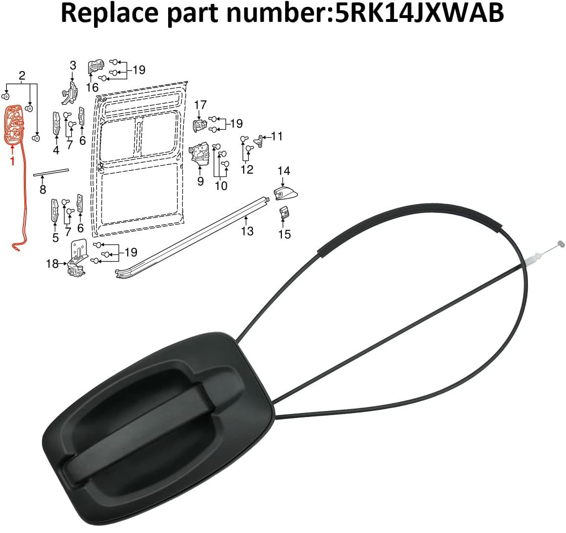 LH/RH Sliding Door Handle With Cable For 14-22 ProMaster Van Assy EOA 5RK14JXWAB thumbnail 2