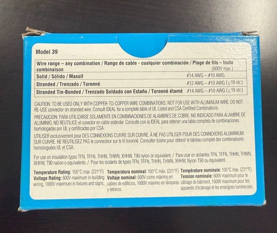 Ideal Electrical in-Sure Push-In Wire Connector, 30-1039, 3-Port, Blue, Pk50 - Image 2 of 4