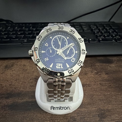 #ad Armitron Men#x27;s Stainless Steel Analog Wristwatch Luminous Hands Blue Dial $30.00