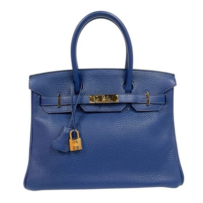HERMES Birkin 30 T Stamp Togo Leather Blue Navy Gold Hardware Handbag #OK330