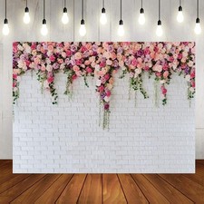 5x3 FT White Brick Wall Floral Backdrop Spring Garden Photo Wedding Decor 134