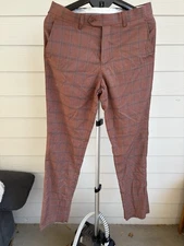 Alain Dupetit Men’s Rust Plaid Vest & Pants Set 38S/32W Slim Fit 2-Piece Suit