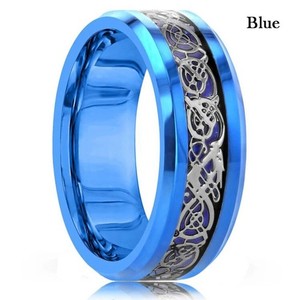 Authentic Men Women Gold Plated Blue Black Red Celtic Dragon Band Ring