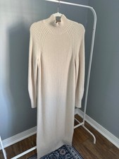 & Other Stories Cream Ribbed Knit Turtleneck Maxi Sweater Dress Size S