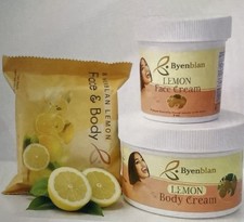 Byenblan Lemon Face  Body Cream 8oz Set - Face Cream, Body Cream, Bar Soap 4oz