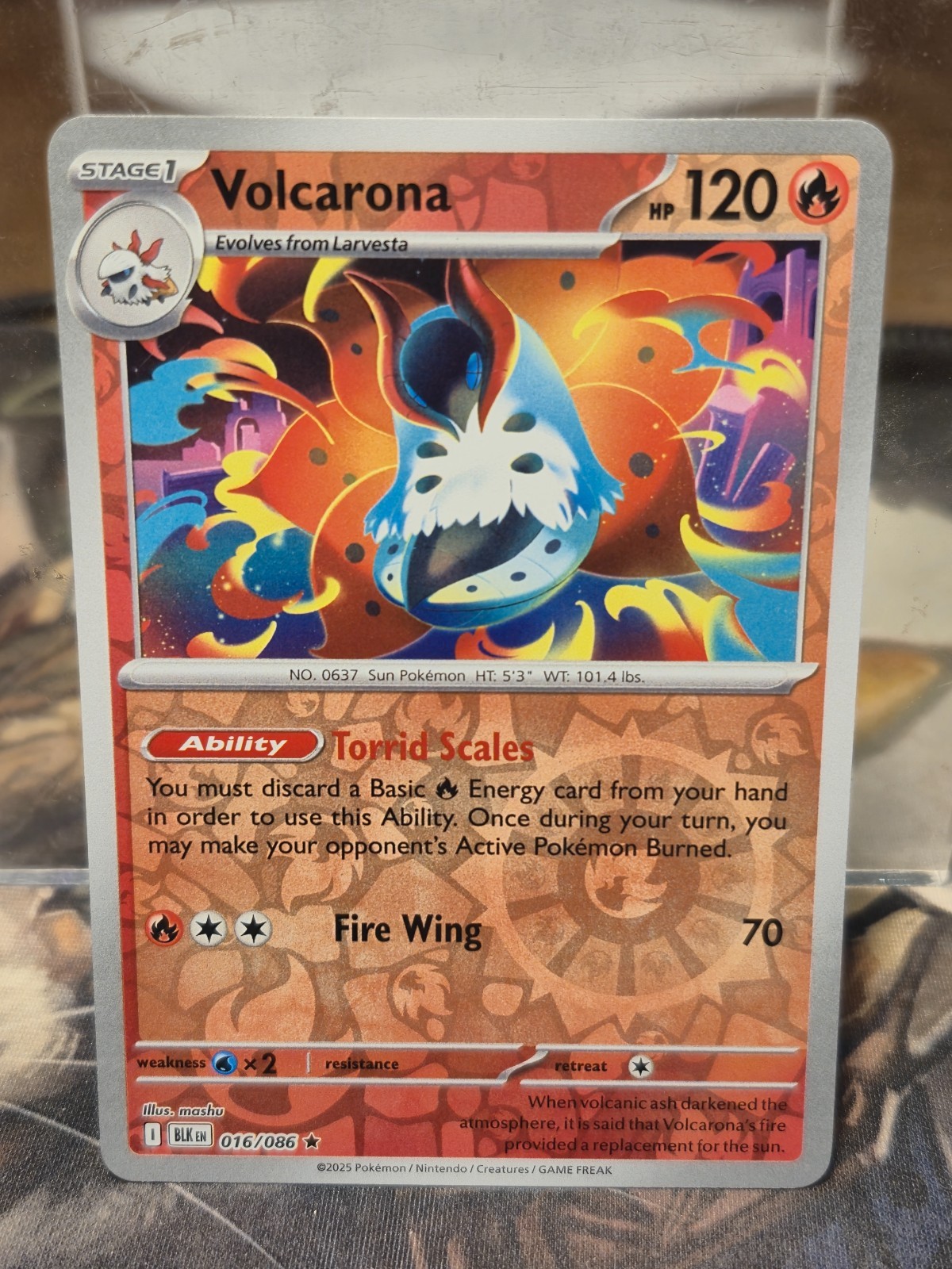 Pokemon TCG Volcarona NM Reverse Holo Rare 016/086 Black Bolt Scarlet Violet