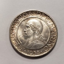 1938 San Marino 5 Lire BU .1342 ASW - KM9 - SKU-Q4325