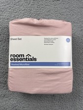 Room Essentials Twin XL Garment Washed Microfiber Solid Sheet Set Pink