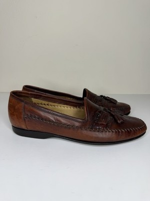 Santoni Brown Woven Leather Tassel Loafers Men s 10D Made in Italy Handcrafted