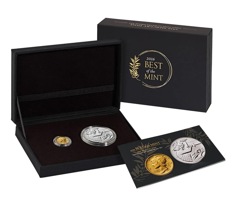 Best of the Mint 1916 Mercury Dime Gold Coin and Silver Medal Set