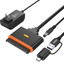 FEMORO SATA to USB Adapter with Power Supply, SATA Hard Drive to USB/USBC