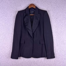 Zara Blazer Women XS Black Flap Pockets Single Button Satin Lapel Collar Office