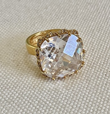 Park Lane Go Gaga Ring Size 6.5 Gold Tone Clear Square Large Chunky