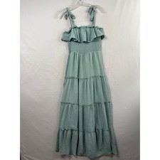 Altar'd State Maxi Dress Womens Small Sage Green Smocked Ruffle Tiered Gauze