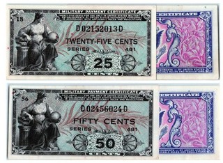 Lot of 2 US Military Payment Certificate MPC Series 481 25c 50c Pick M24 M25