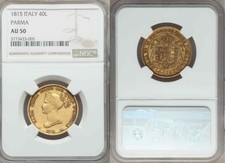 1815 Gold Coin Parma Italy 40 Lire Duchess Maria Luigia Bust Left KM# C-32 AU50