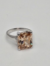 Sterling Silver Peach Color Crystal Ring Size 5