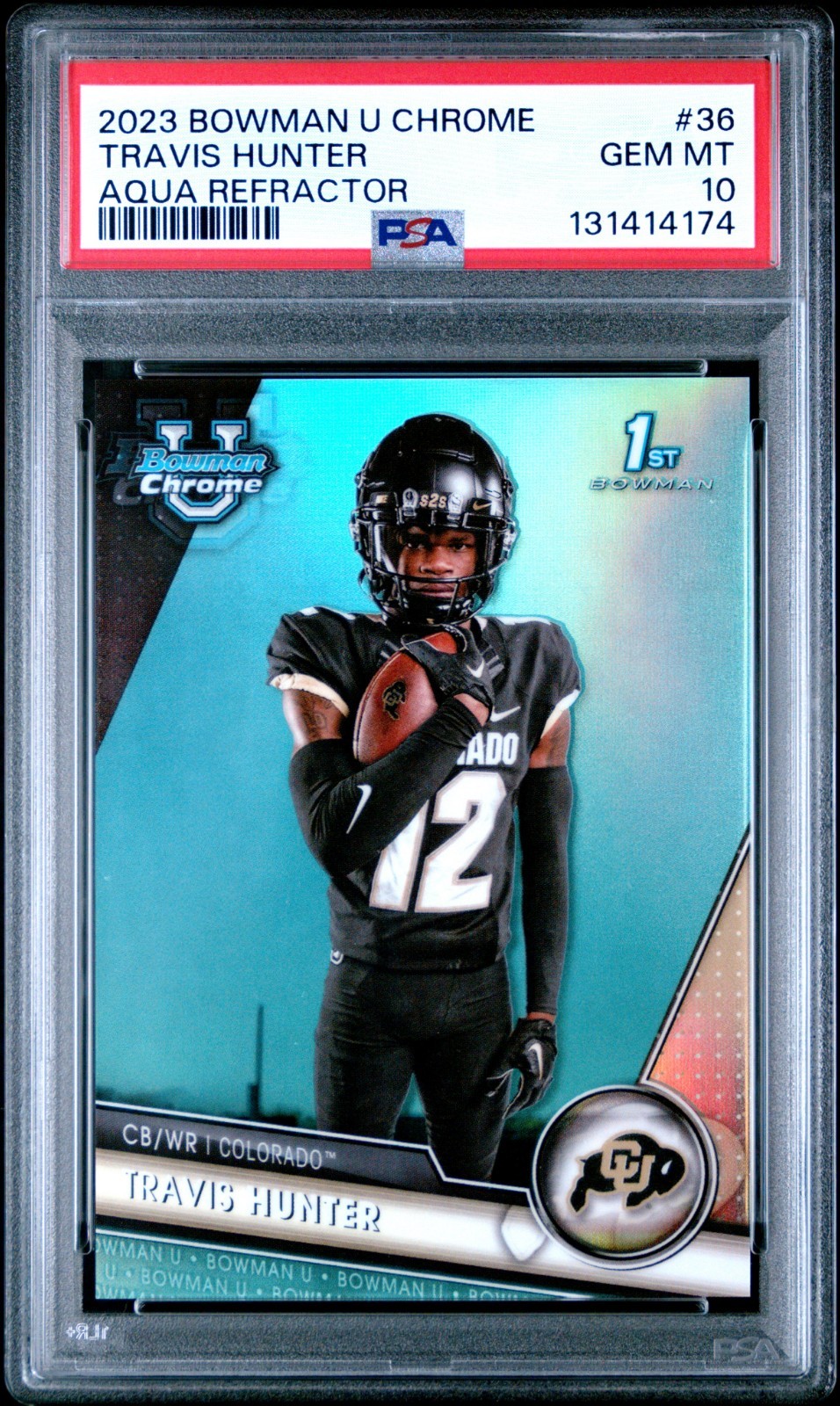 PSA 10 GEM 2023 Bowman U Chrome #36 Travis Hunter Aqua Refractor /299