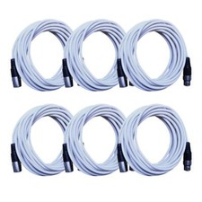6 Pack of 25 Foot White XLR to XLR Patch Cables PA/DJ Mic Cords