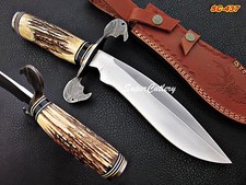 STUNNING NEW CUSTOM D2 STEEL BOWIE KNIFE HUNTING KNIFE STAG HORN HANDLE