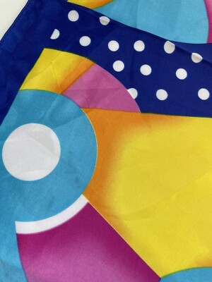 Silk Square Head Scarf Wrap Bright Geometric Design Head Covering Fashion