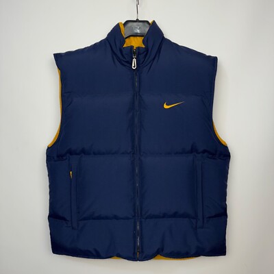 NIKE 90s VINTAGE PUFFER REVERSIBLE DOWN VEST NAVY BLUE YELLOW