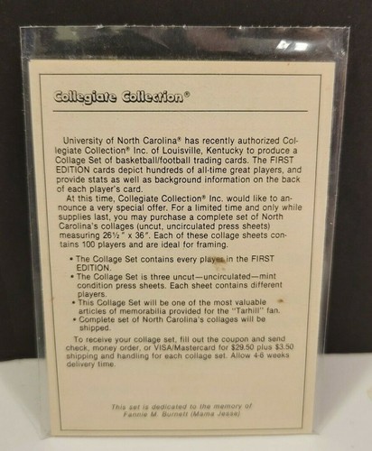 Vintage Collegiate Collection N Carolina Coca-Cola Basketball Card Order Form - Picture 2 of 5