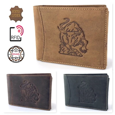 L&B COLLECTION RFID Stier Motiv Geldbörse Büffel Echt Leder Herren Bull Portemonnaie Geldbeutel