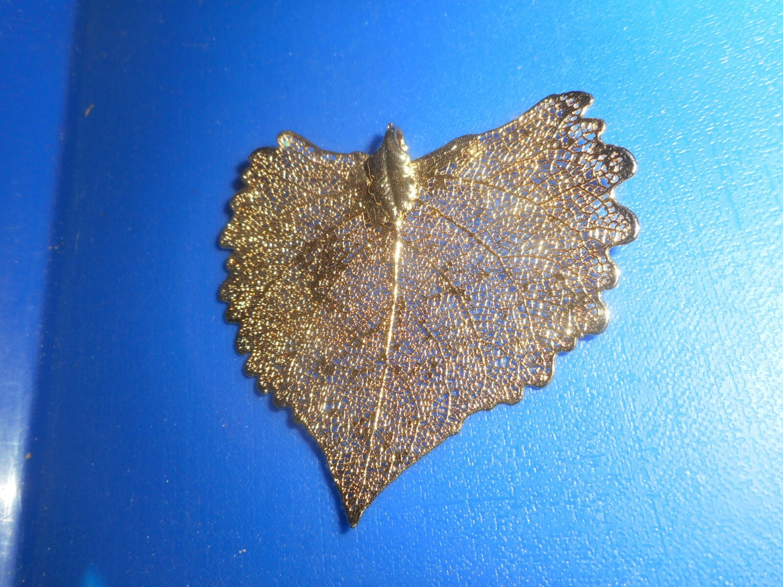 GOLD DIPPED PENDANT VINTAGE REAL LEAF Skeleton Go… - image 3