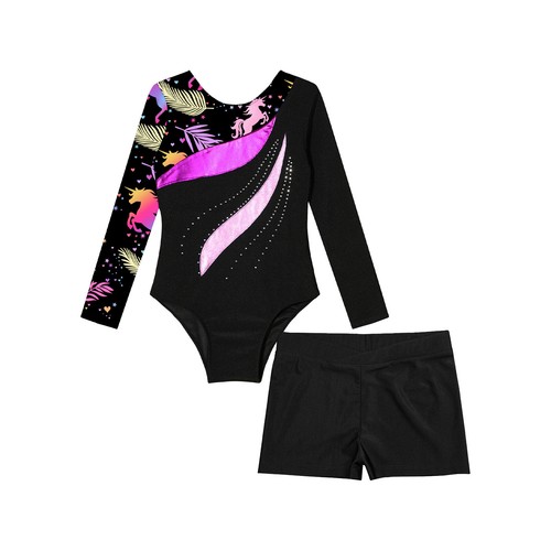 Kids Girls Rompers Stage Bodysuit With Shorts Professional Jumpsuit Metallic - Picture 47 of 69
